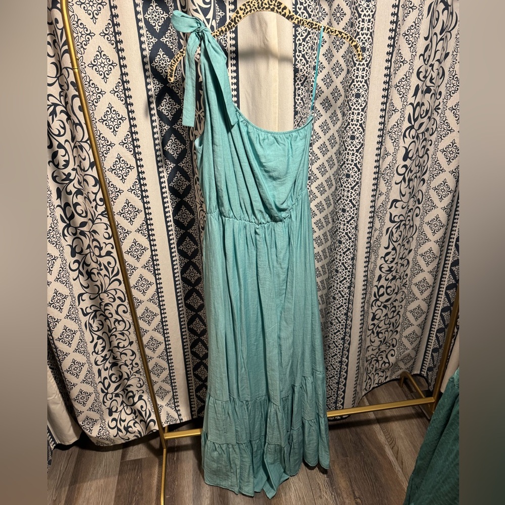 Vici Green Asymmetrical Ruched Sundress